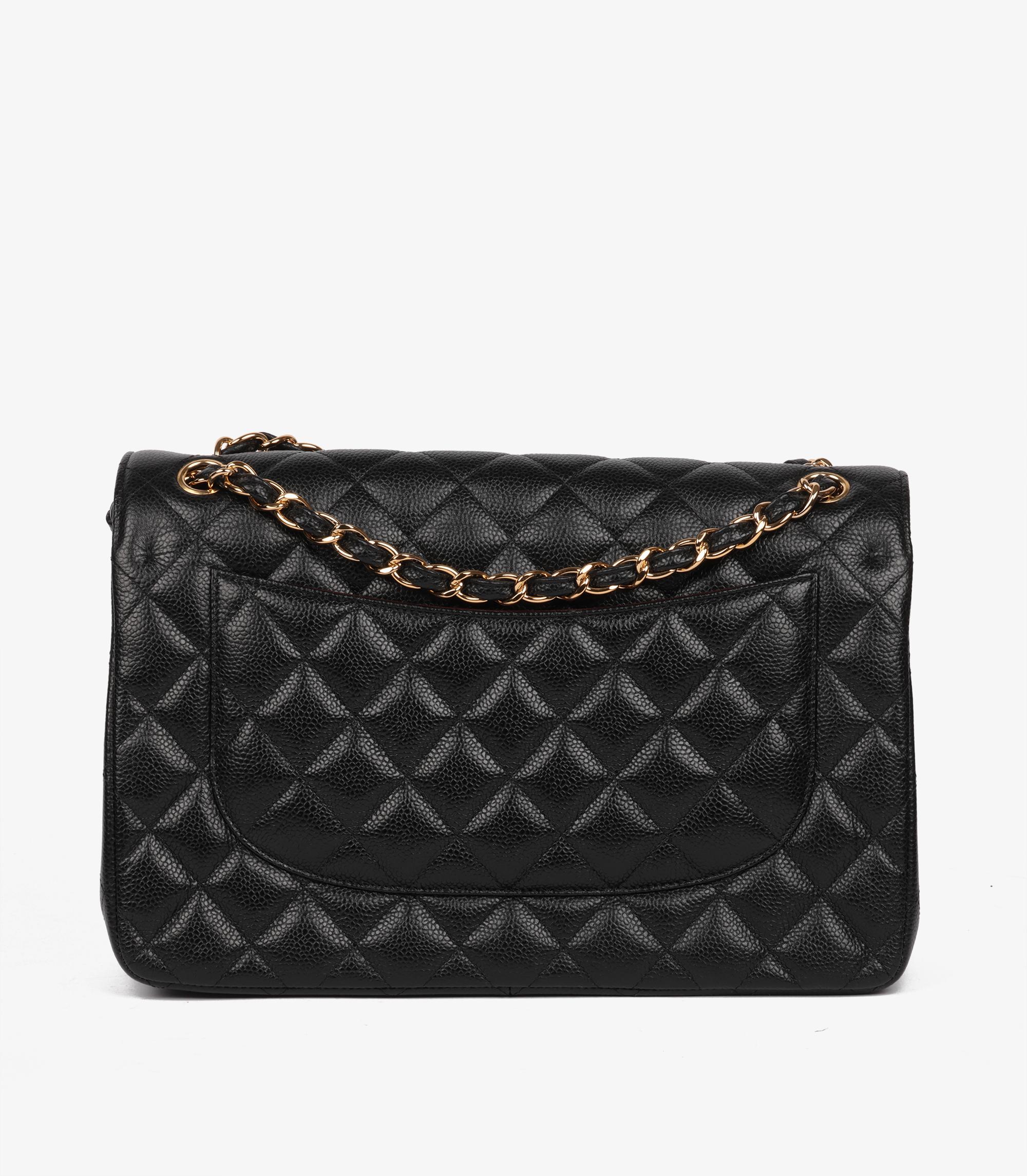 Chanel Black Quilted Caviar Leather Jumbo Classic Double Flap Bag Damen im Angebot