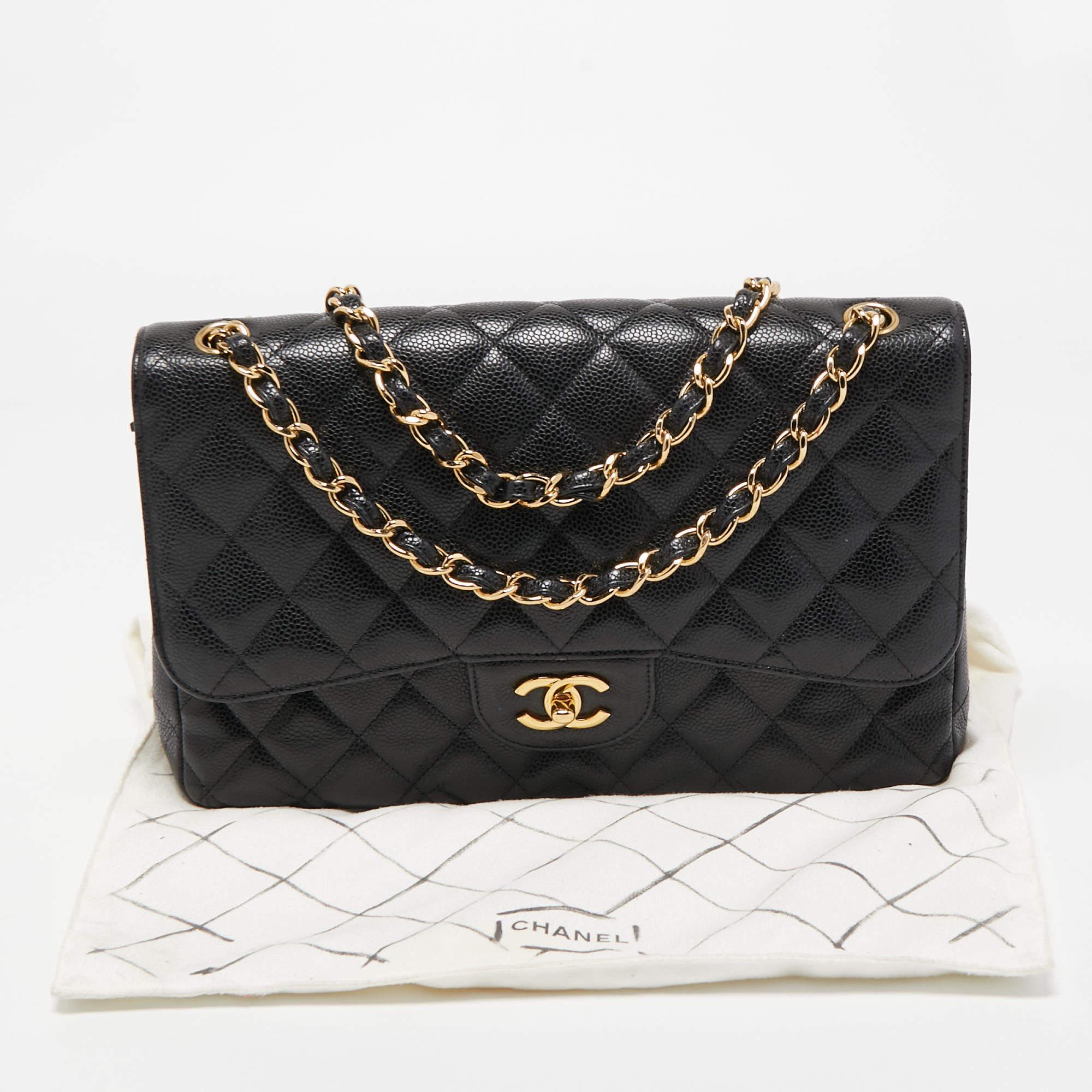 Chanel Black Quilted Caviar Leather Jumbo Classic Double Flap Bag 3