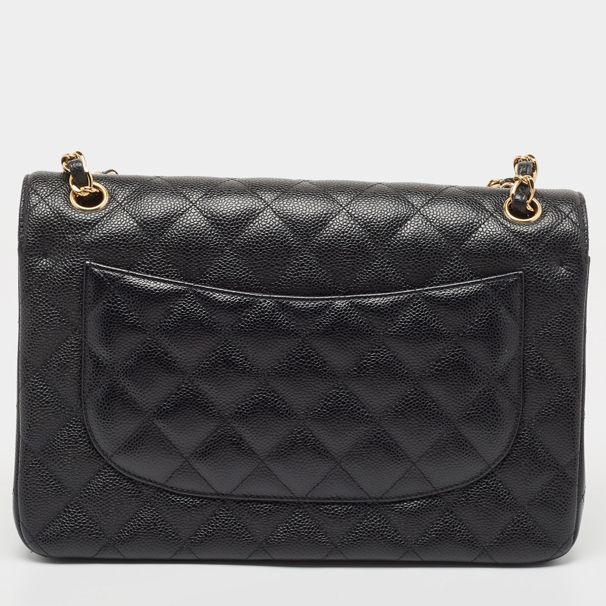 Chanel Black Quilted Caviar Leather Jumbo Classic Double Flap Bag 2