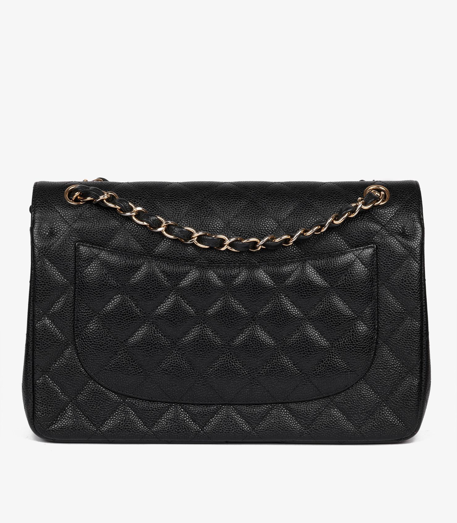 Chanel Black Quilted Caviar Leather Jumbo Classic Double Flap Bag For Sale 2