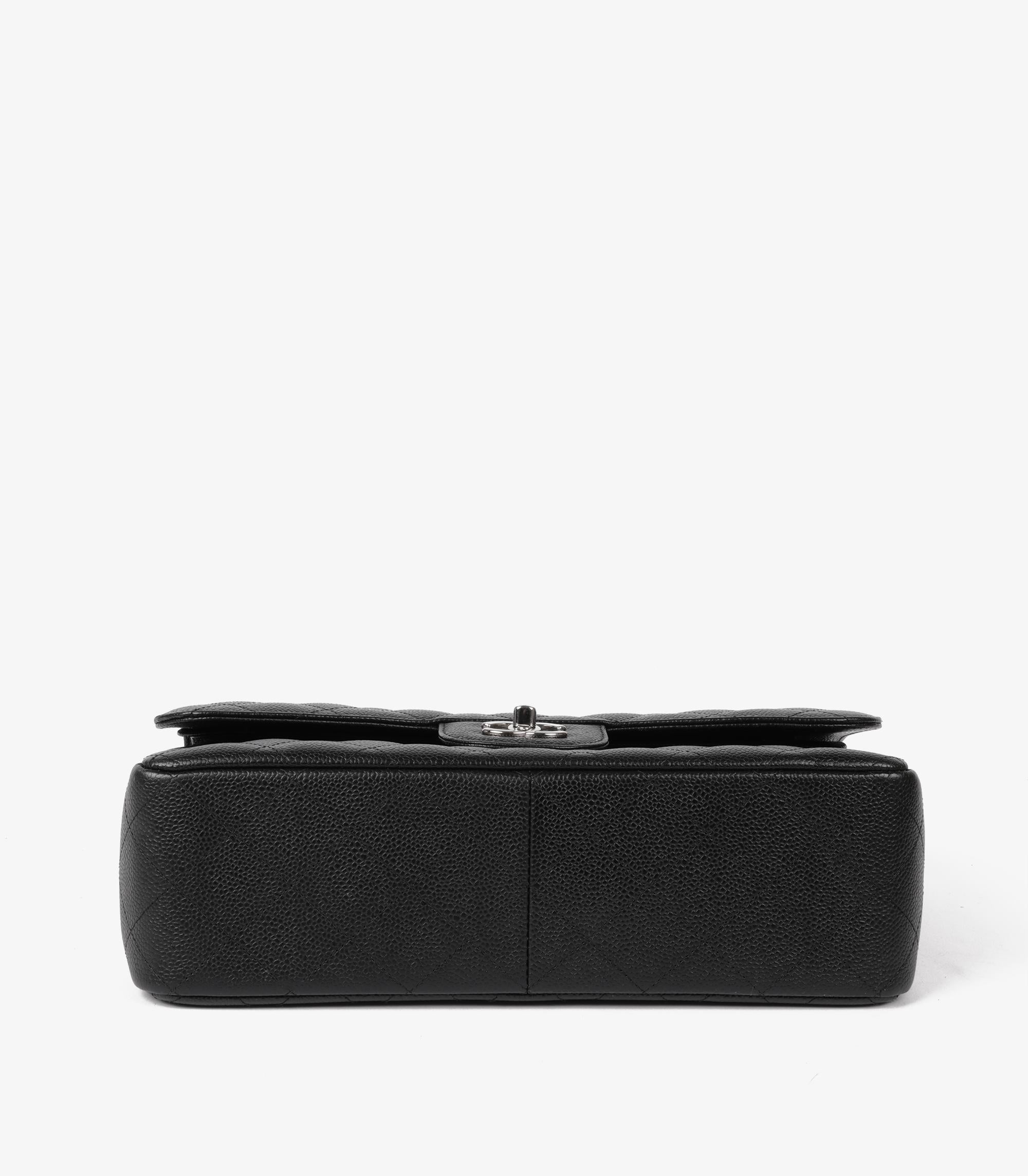 Chanel Negro Acolchado Caviar Piel Bolso Jumbo Classic Doble Solapa 2
