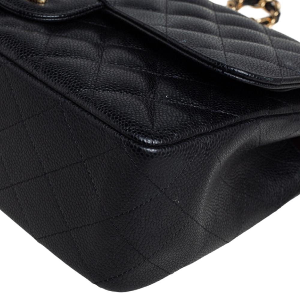 Chanel Black Quilted Caviar Leather Jumbo Classic Double Flap Bag For ...