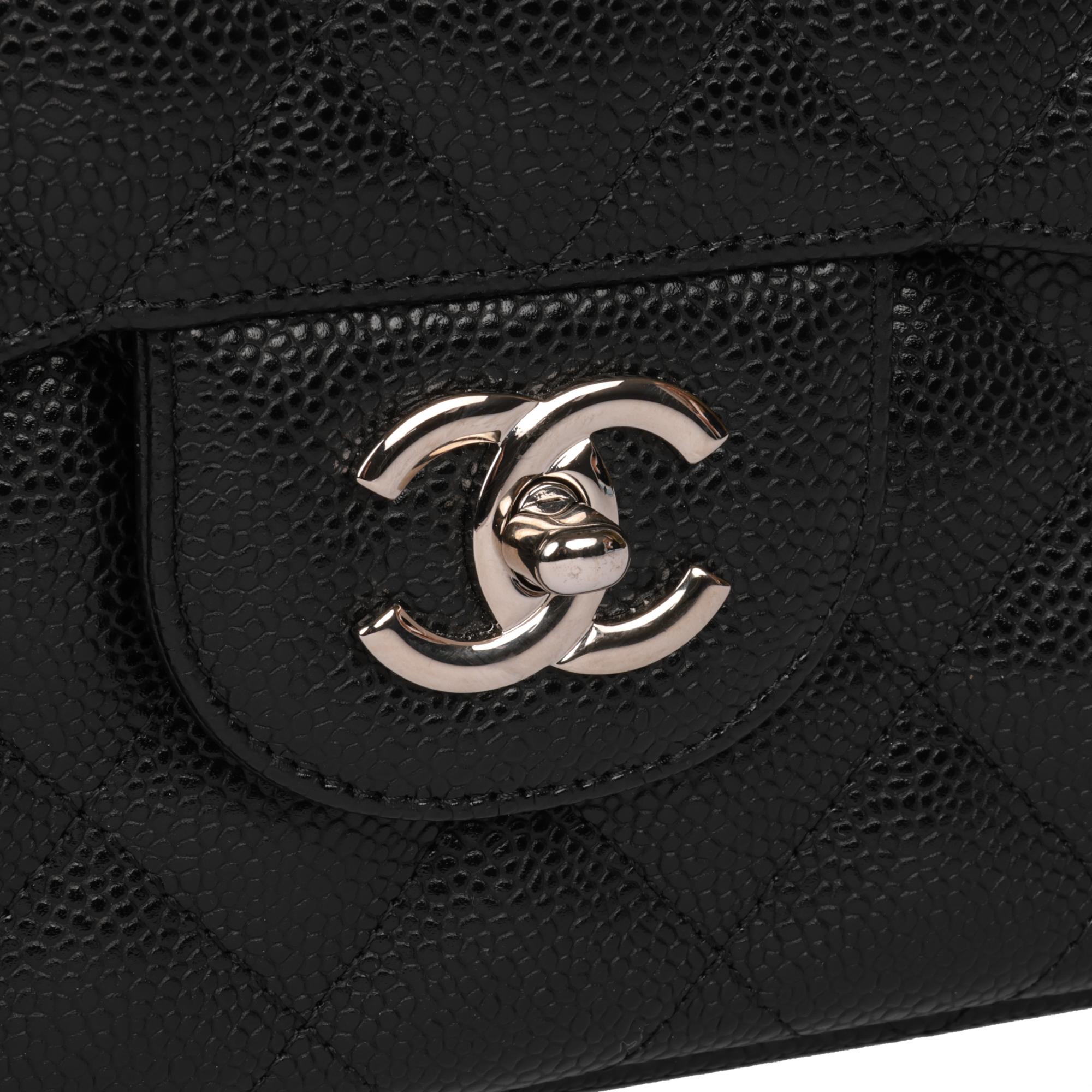 CHANEL Black Quilted Caviar Leather Jumbo Classic Double Flap Bag  3