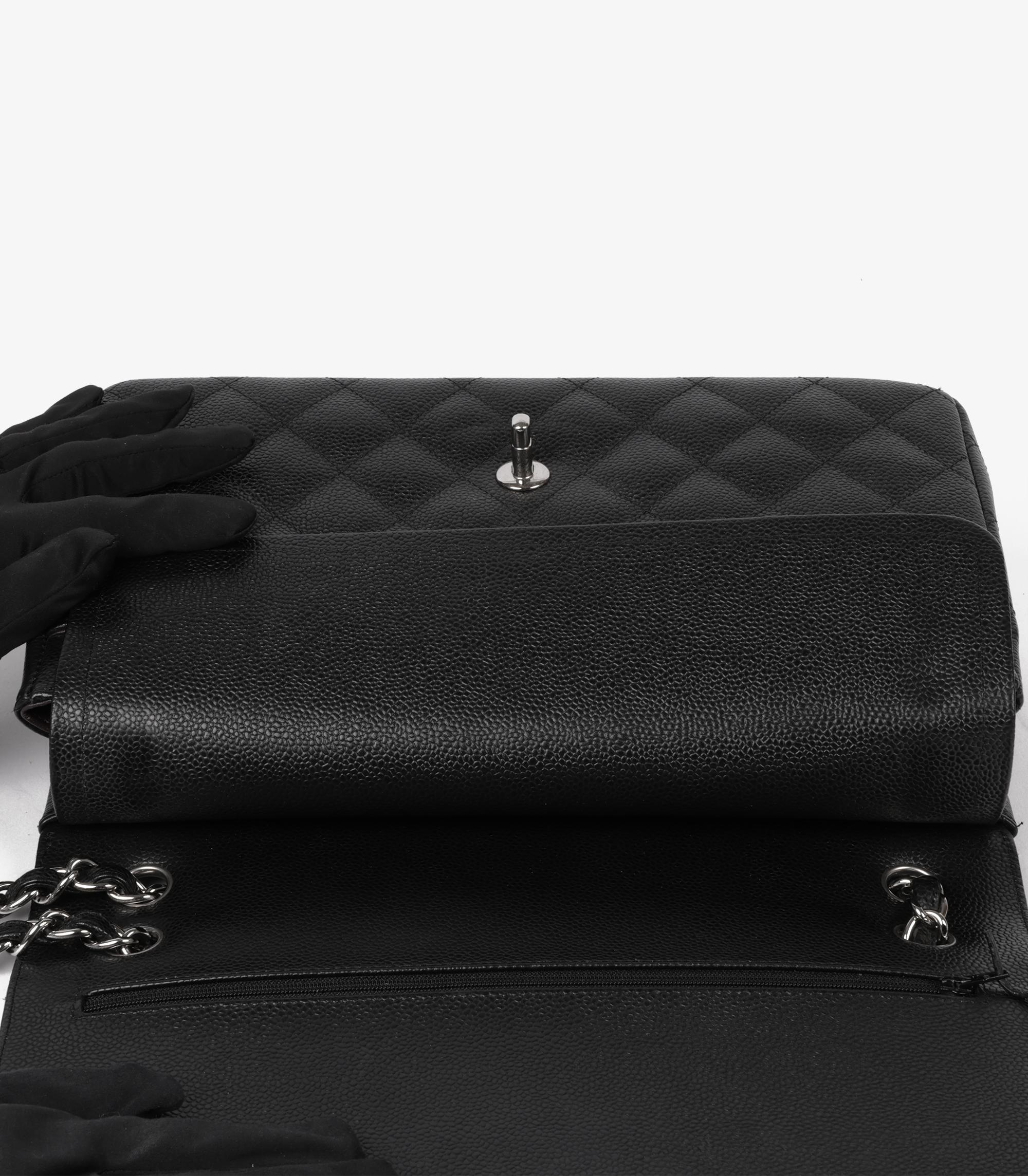 Chanel Negro Acolchado Caviar Piel Bolso Jumbo Classic Doble Solapa 3