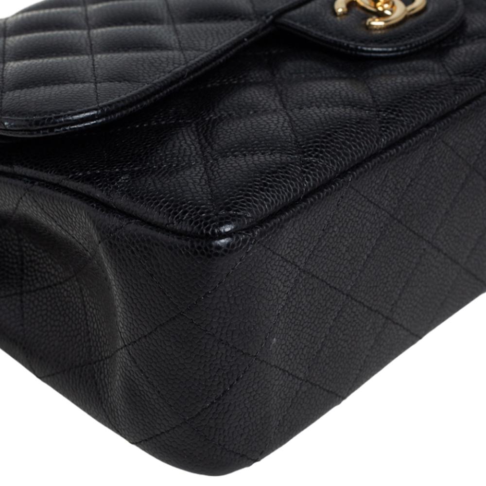 Chanel Black Quilted Caviar Leather Jumbo Classic Double Flap Bag 4