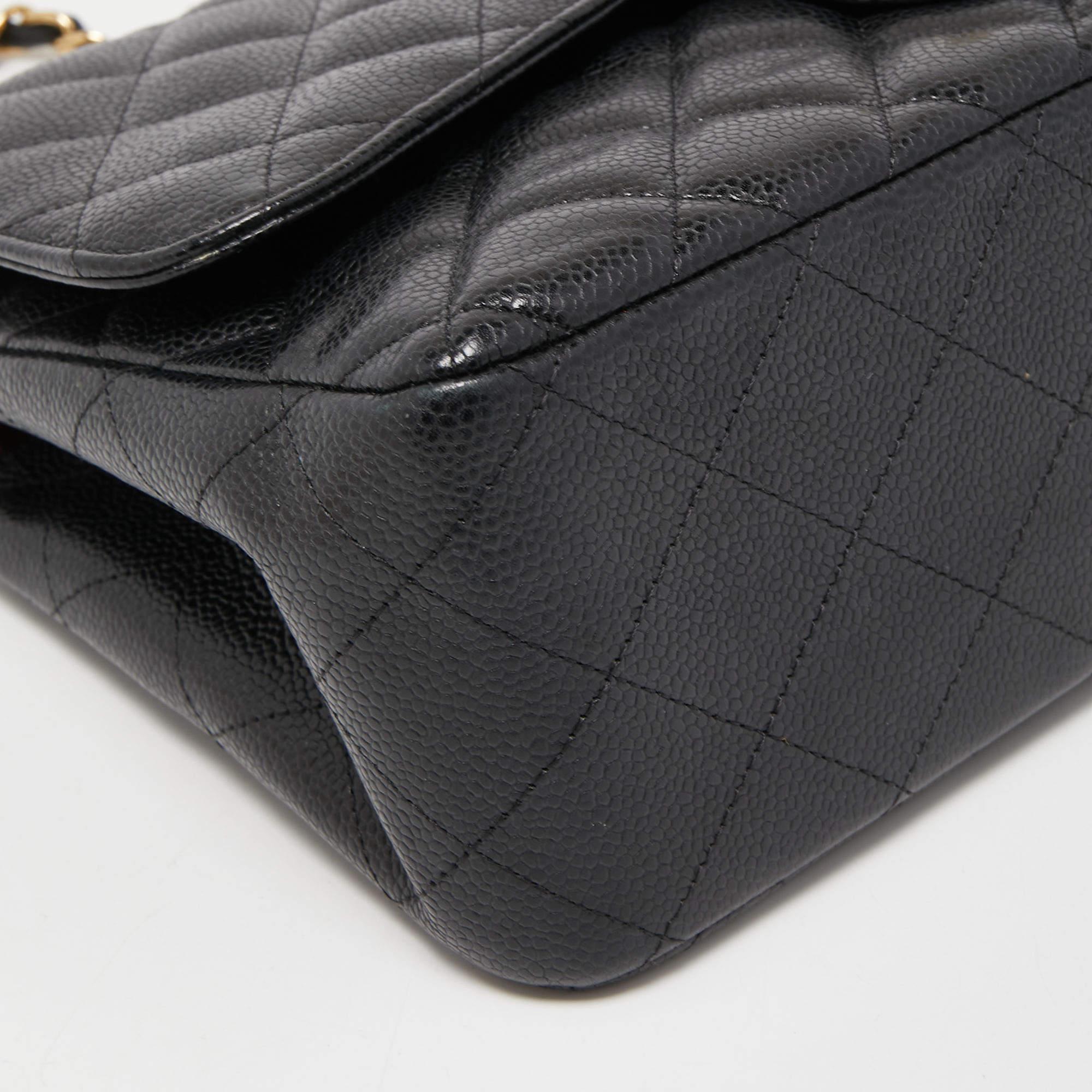 Chanel Black Quilted Caviar Leather Jumbo Classic Double Flap Bag 5