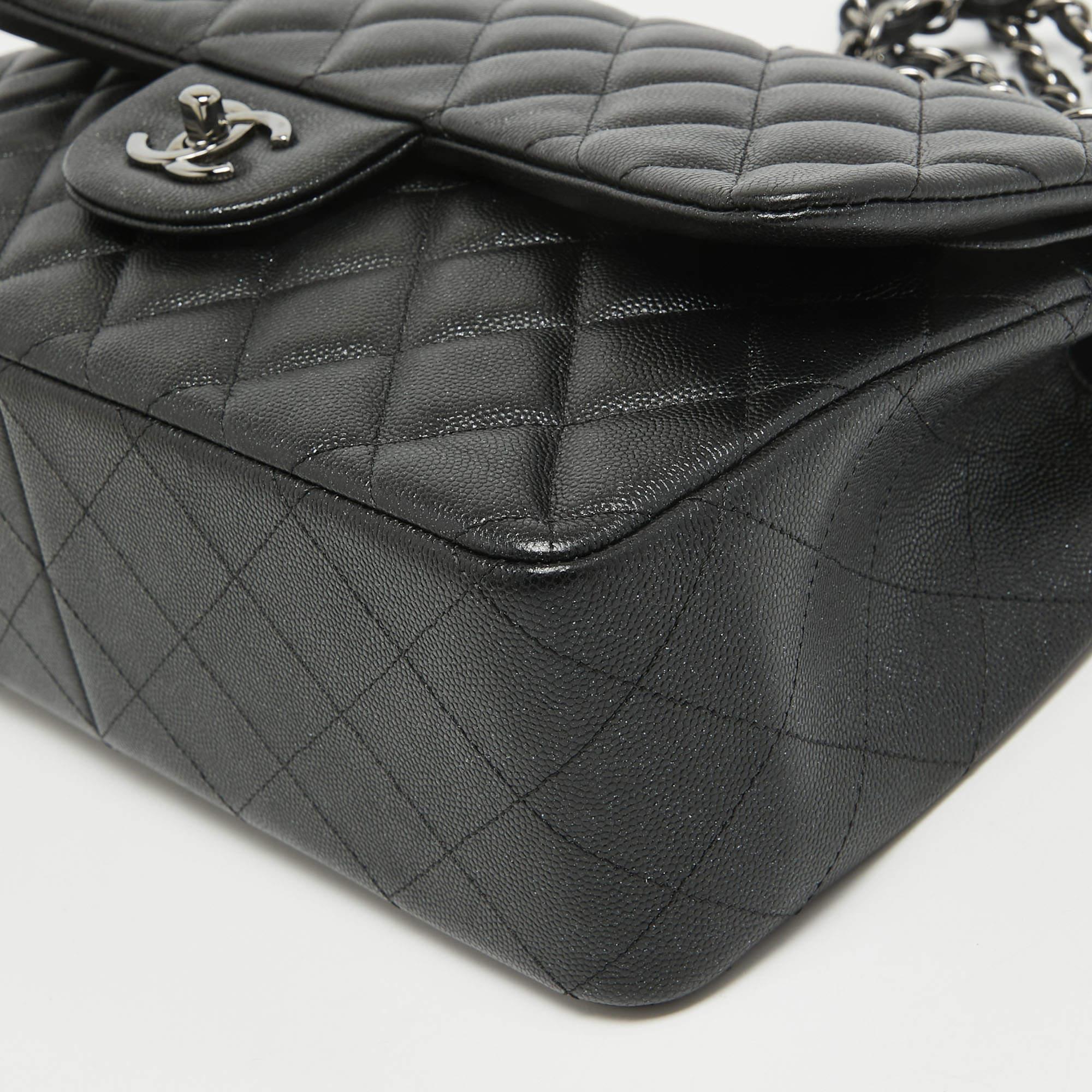 Chanel Black Quilted Caviar Leather Jumbo Classic Double Flap Bag 4