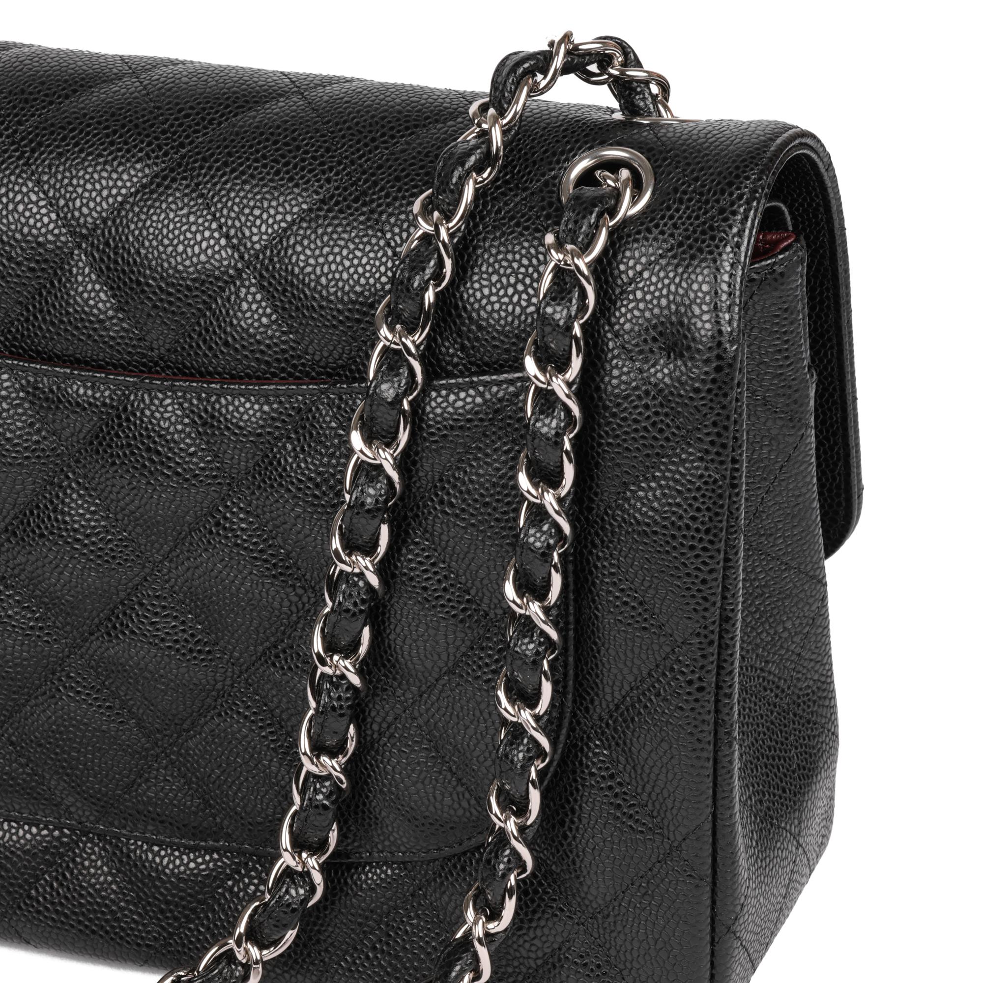 CHANEL Black Quilted Caviar Leather Jumbo Classic Double Flap Bag  4