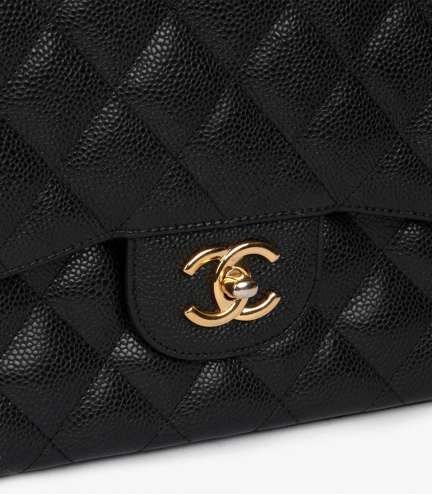 Chanel Black Quilted Caviar Leather Jumbo Classic Double Flap Bag For Sale 4