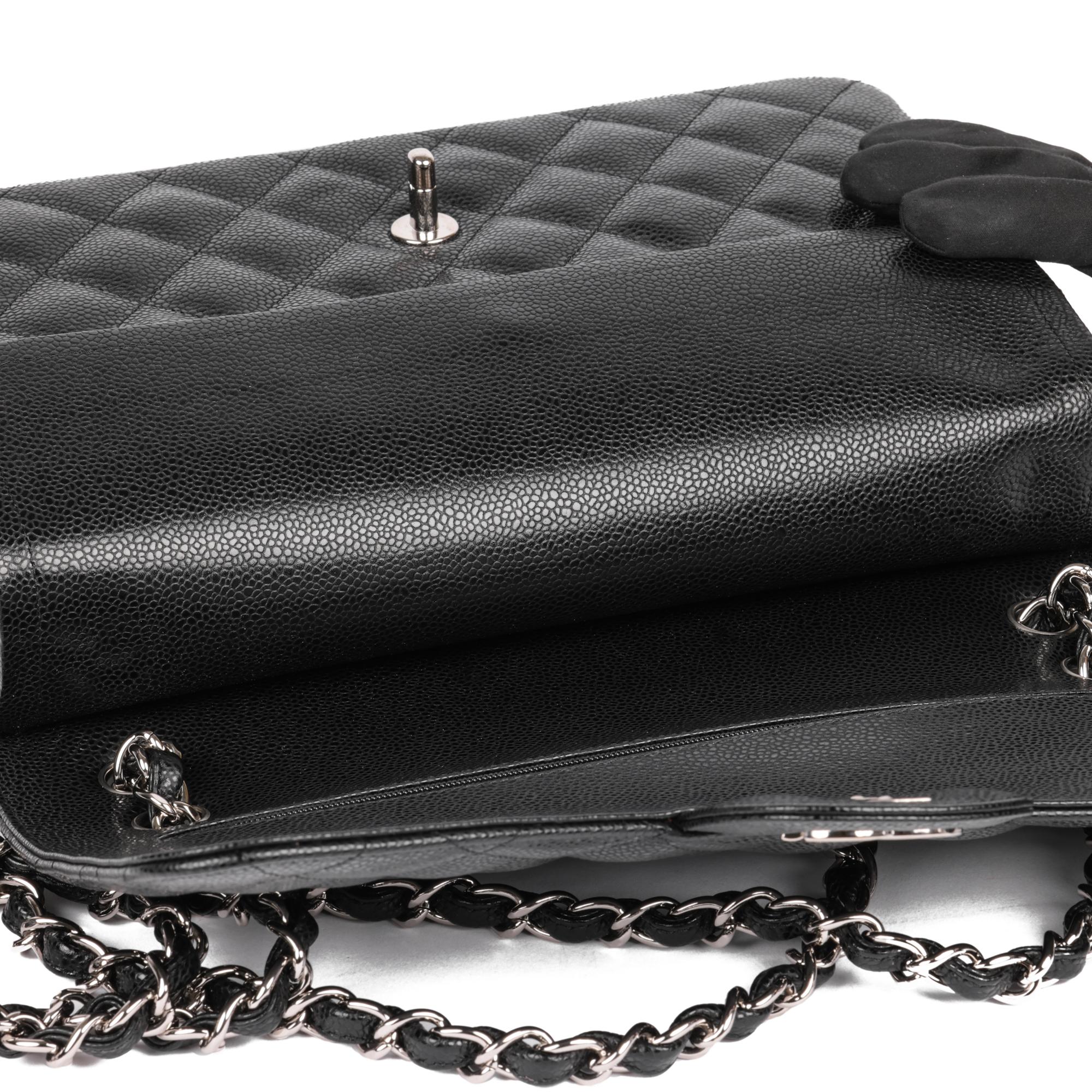 CHANEL Black Quilted Caviar Leather Jumbo Classic Double Flap Bag  5