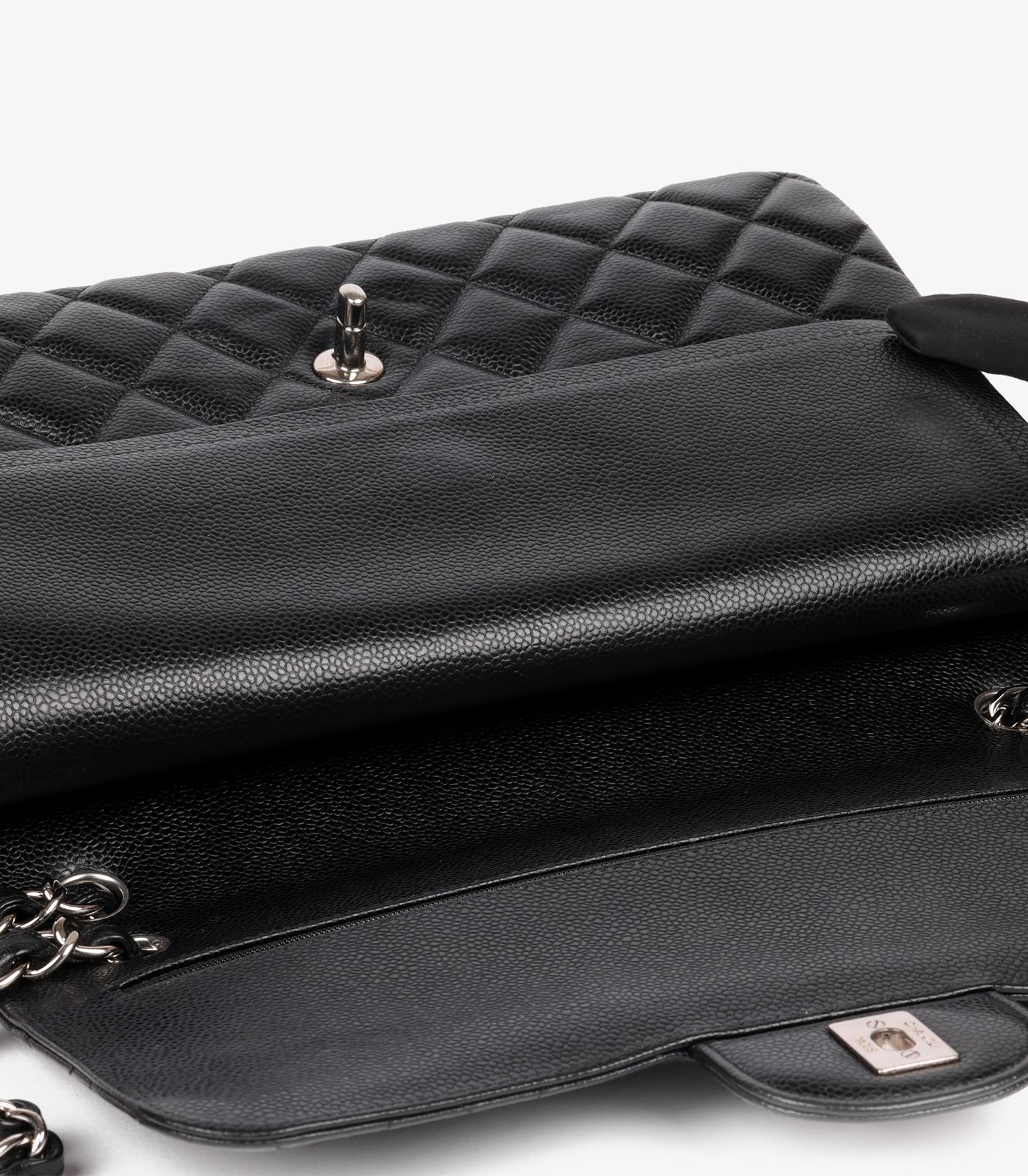 Chanel Black Quilted Caviar Leather Jumbo Classic Double Flap Bag For Sale 5