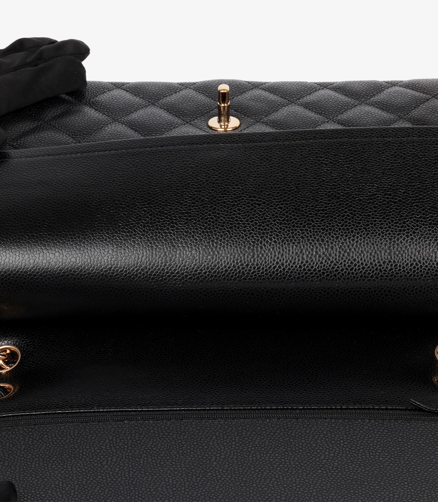 Chanel Black Quilted Caviar Leather Jumbo Classic Double Flap Bag 5