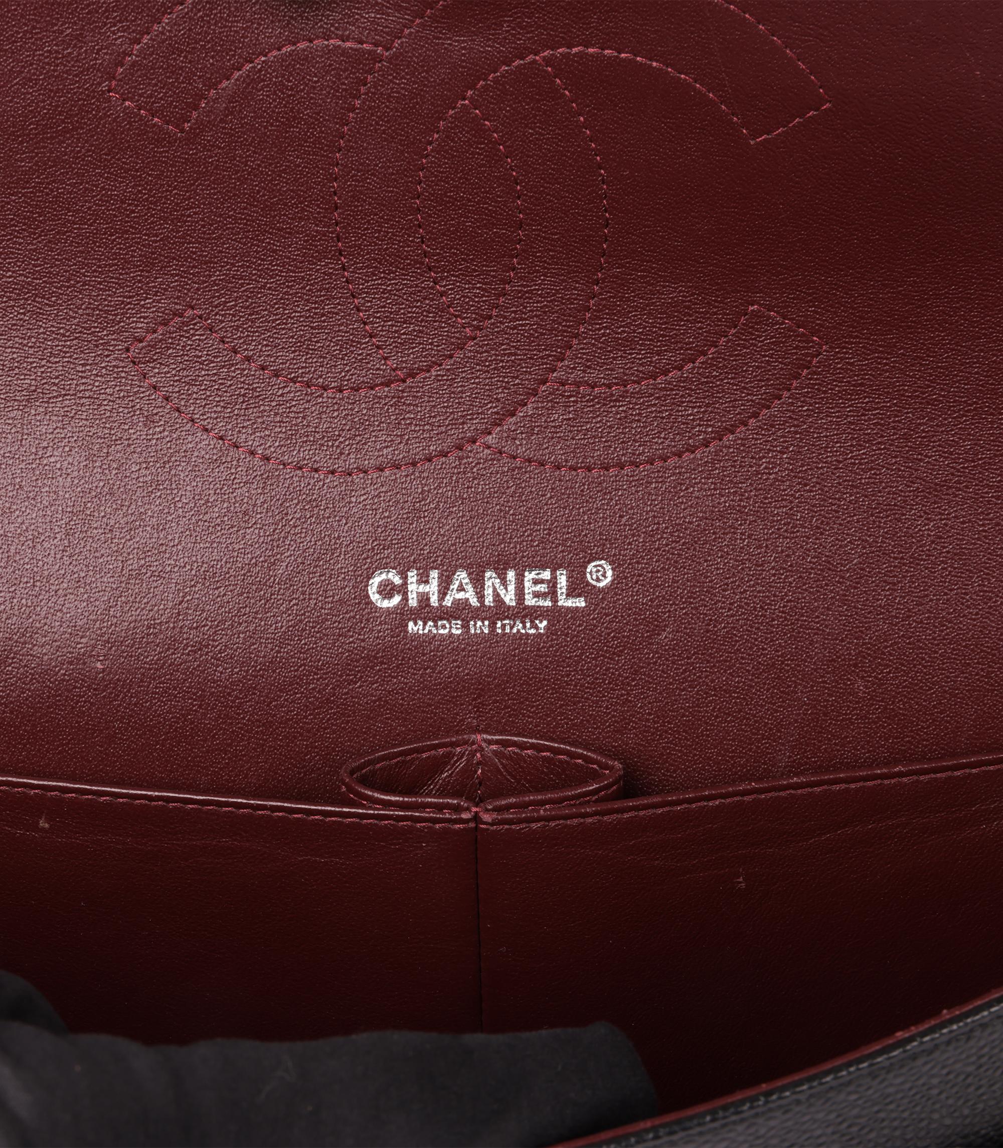 Chanel Negro Acolchado Caviar Piel Bolso Jumbo Classic Doble Solapa 5
