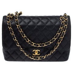 Chanel Black Quilted Caviar Leather Jumbo Classic Double Flap Bag