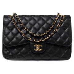 Chanel Black Quilted Caviar Leather Jumbo Classic Double Flap Bag