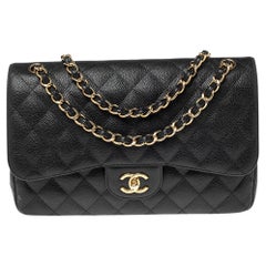 Chanel Black Quilted Caviar Leather Jumbo Classic Double Flap Bag