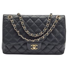 Chanel Black Quilted Caviar Leather Jumbo Classic Double Flap Bag