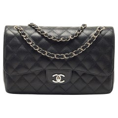 Chanel Black Quilted Caviar Leather Jumbo Classic Double Flap Bag