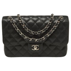 Chanel Black Quilted Caviar Leather Jumbo Classic Double Flap Bag