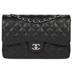 CHANEL Black Quilted Caviar Leather Jumbo Classic Double Flap Bag 