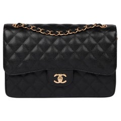 Chanel Black Quilted Caviar Leather Jumbo Classic Double Flap Bag