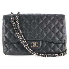 Chanel Black Quilted Caviar Leather Jumbo Classic Flap 1CK1110