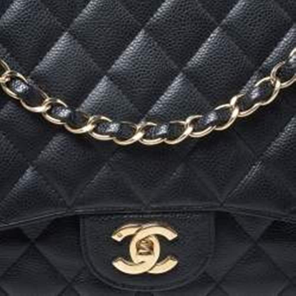 Chanel Black Quilted Caviar Leather Jumbo Classic Single Flap Bag 1