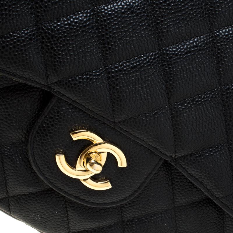 Chanel Black Quilted Caviar Leather Jumbo Classic Single Flap Bag 4