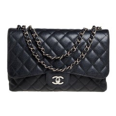 Chanel Black Quilted Caviar Leather Jumbo Classic Single Flap Bag