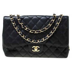 Chanel Black Quilted Caviar Leather Jumbo Classic Single Flap Bag