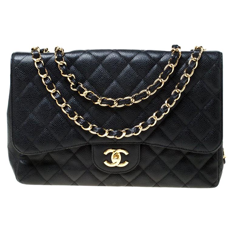 Chanel Black Quilted Caviar Leather Jumbo Classic Single Flap Bag at ...