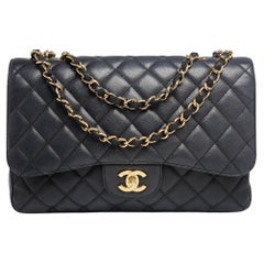 Chanel Black Quilted Caviar Leather Jumbo Classic Single Flap Bag