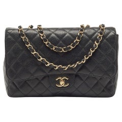 Chanel Black Quilted Caviar Leather Jumbo Classic Single Flap Bag