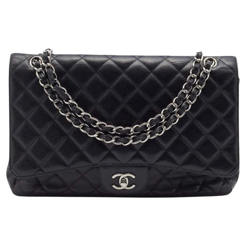 Chanel Black Quilted Caviar Leather Jumbo Classic Single Flap Bag For Sale