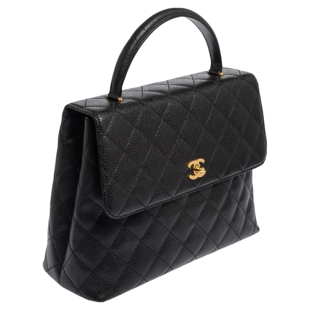 Chanel Black Quilted Caviar Leather Jumbo Vintage Kelly Bag In Good Condition In Dubai, Al Qouz 2