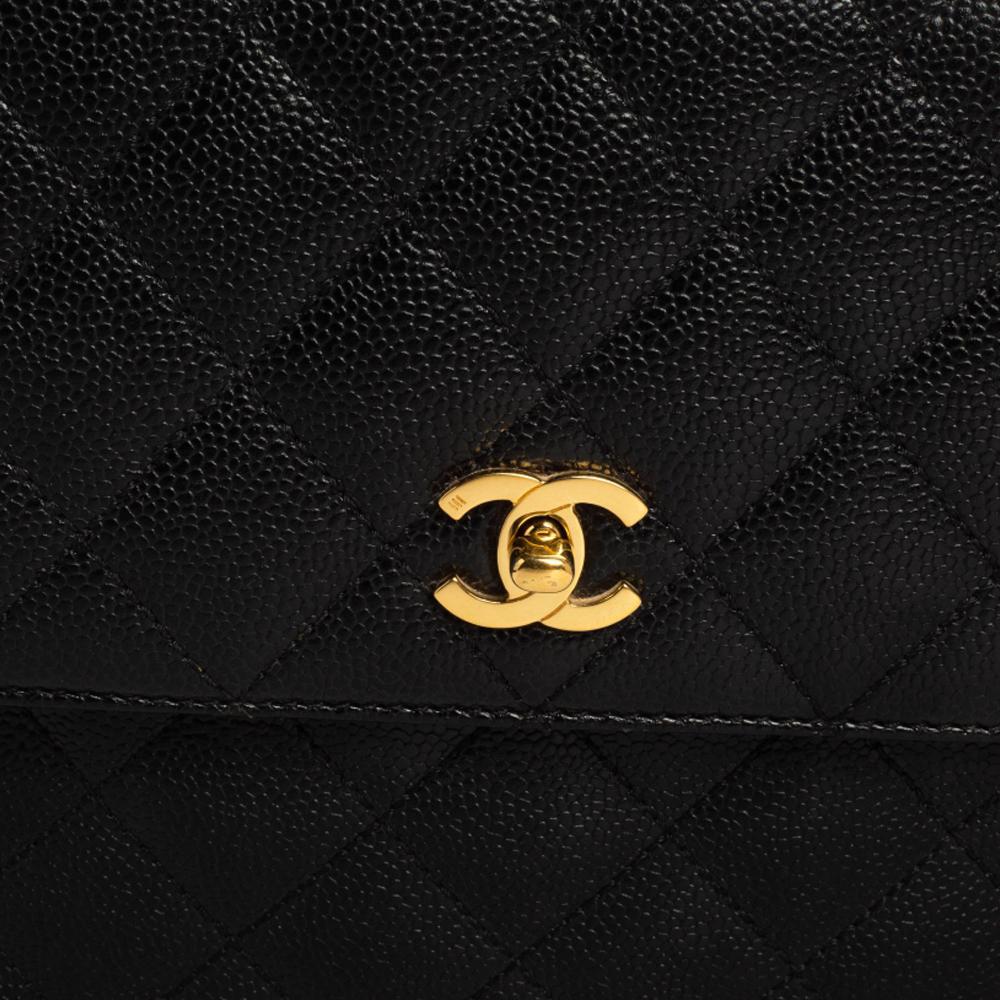 Chanel Black Quilted Caviar Leather Jumbo Vintage Kelly Bag 1