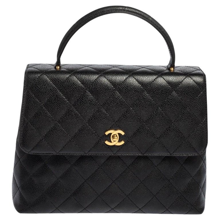 Chanel Black Quilted Caviar Leather Jumbo Vintage Kelly Bag at 1stDibs