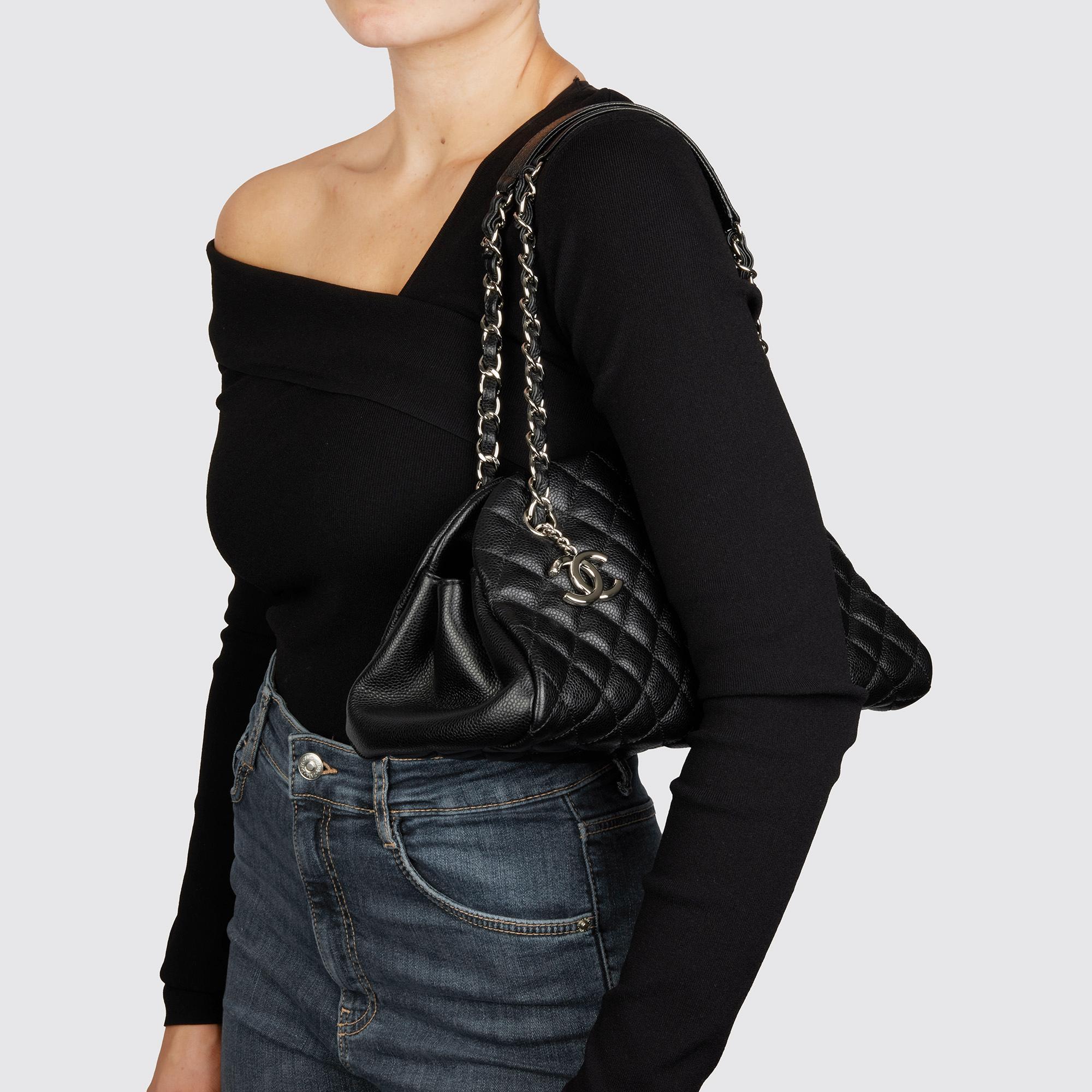 CHANEL Black Quilted Caviar Leather Just Mademoiselle Bowling Bag 8