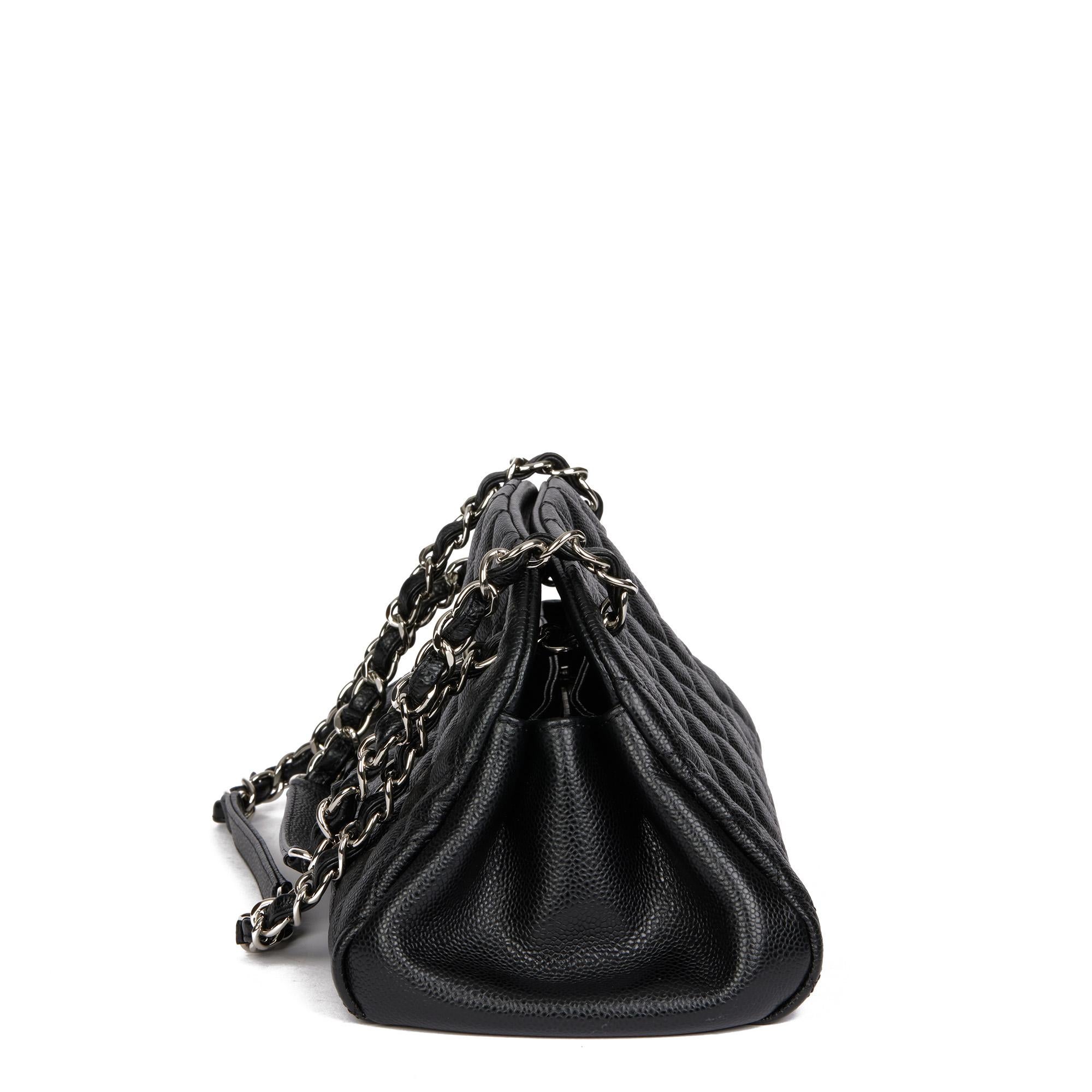 CHANEL Black Quilted Caviar Leather Just Mademoiselle Bowling Bag In Excellent Condition In Bishop's Stortford, Hertfordshire
