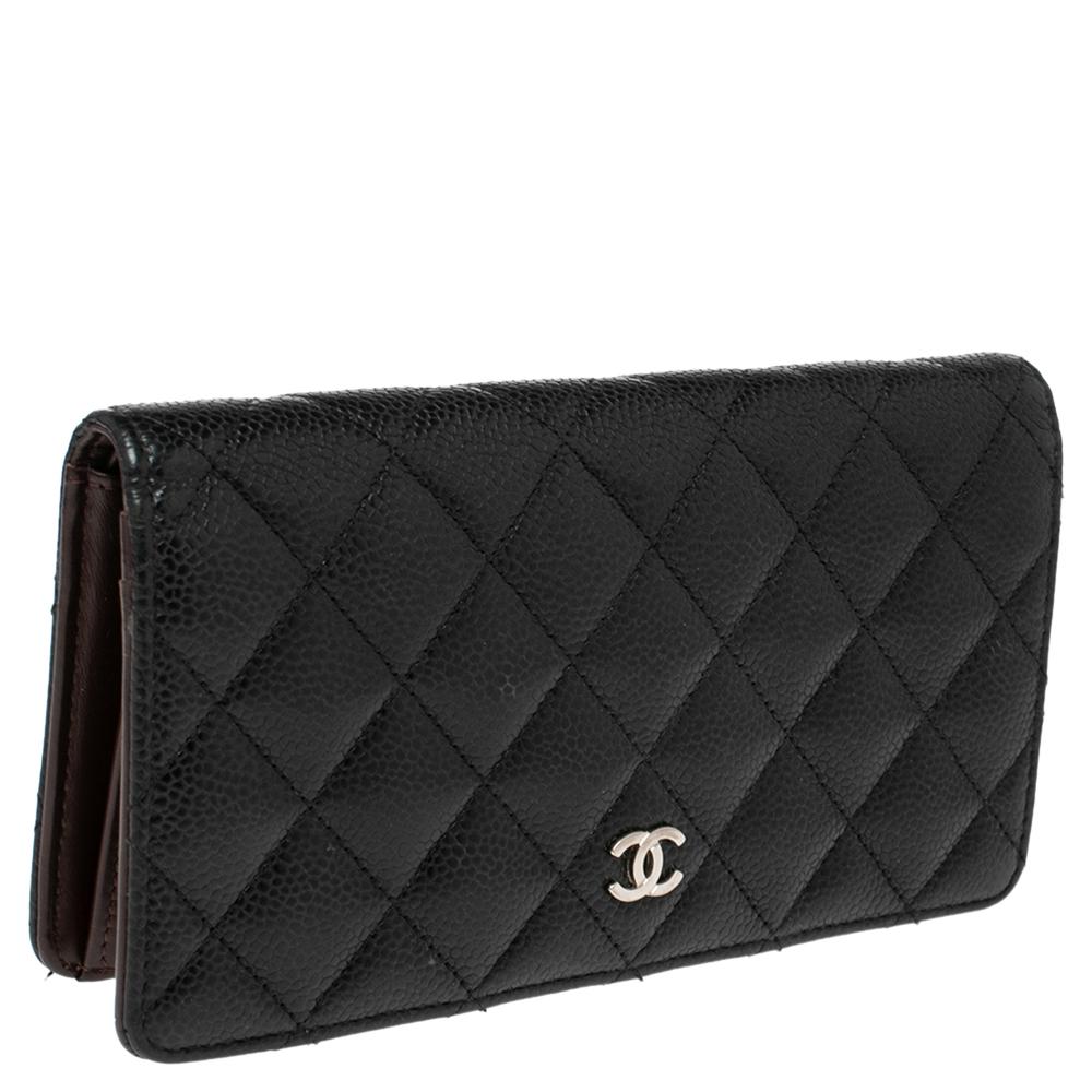 Chanel Black Quilted Caviar Leather L Yen Continental Wallet In Good Condition In Dubai, Al Qouz 2