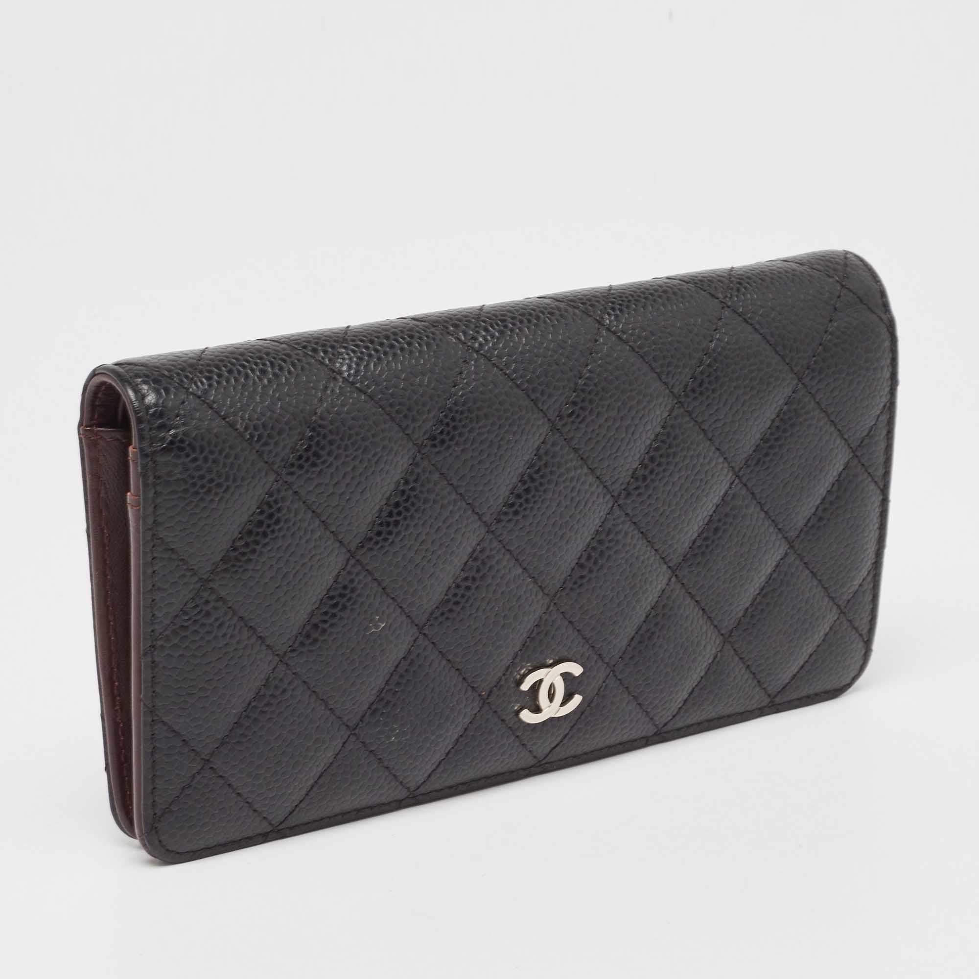 Chanel Black Quilted Caviar Leather L Yen Continental Wallet 2