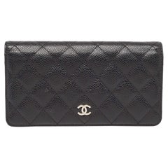 Chanel Black Quilted Caviar Leather L Yen Continental Wallet
