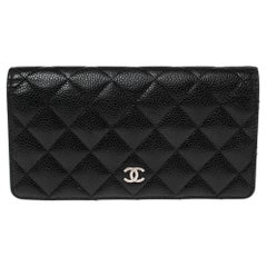 Chanel Black Quilted Caviar Leather L Yen Continental Wallet