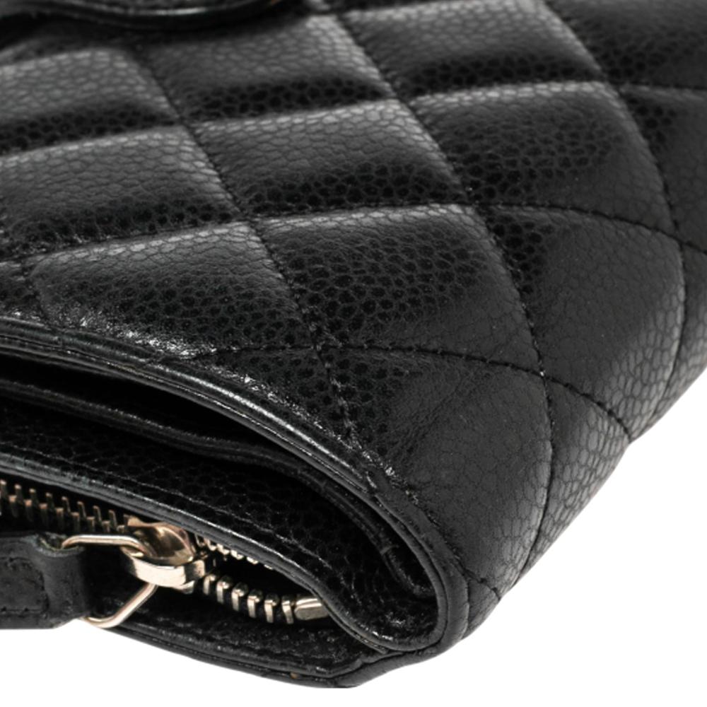 Chanel Black Quilted Caviar Leather L-Zip Pocket Wallet 4
