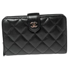 Chanel Black Quilted Caviar Leather L-Zip Pocket Wallet