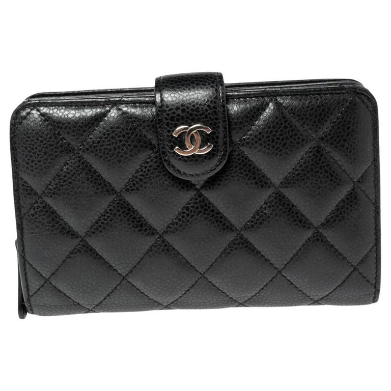 Chanel Black Quilted Caviar Leather L-Zip Pocket Wallet at 1stDibs