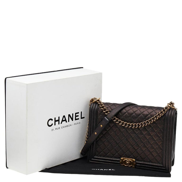 Chanel Black Quilted Caviar Leather Large Boy Bag For Sale at 1stDibs