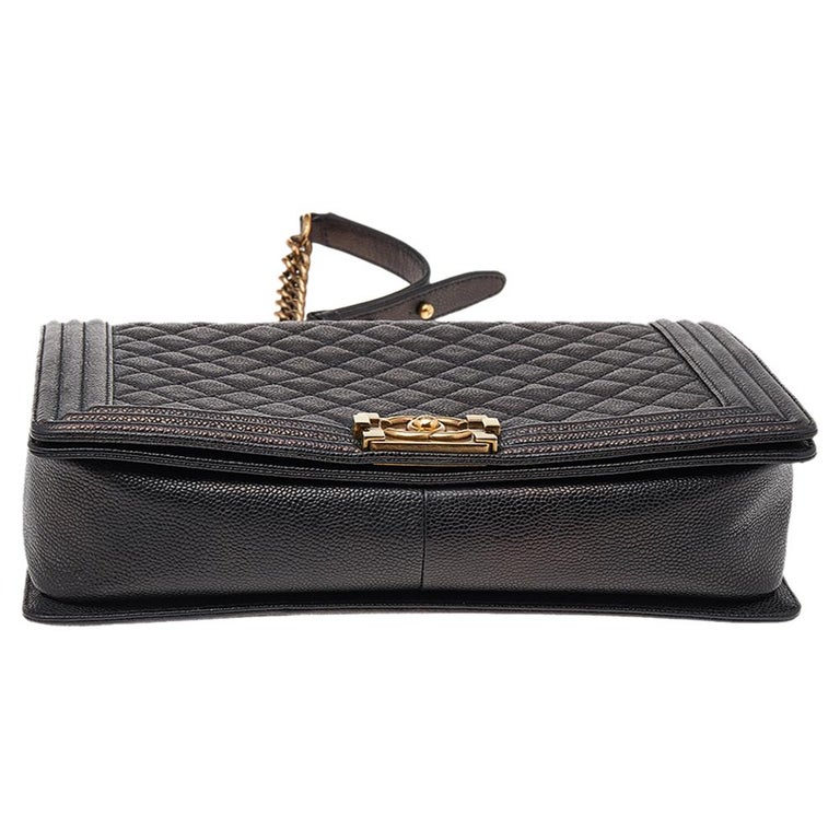 Chanel Black Quilted Caviar Leather Large Boy Bag For Sale at 1stDibs