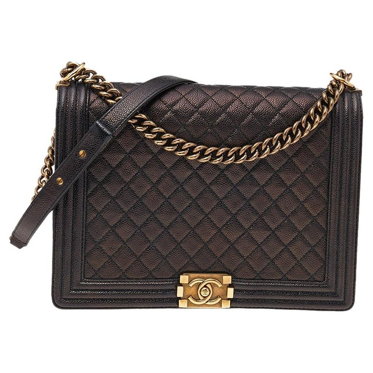 Chanel Black Quilted Caviar Leather Large Boy Bag at 1stDibs