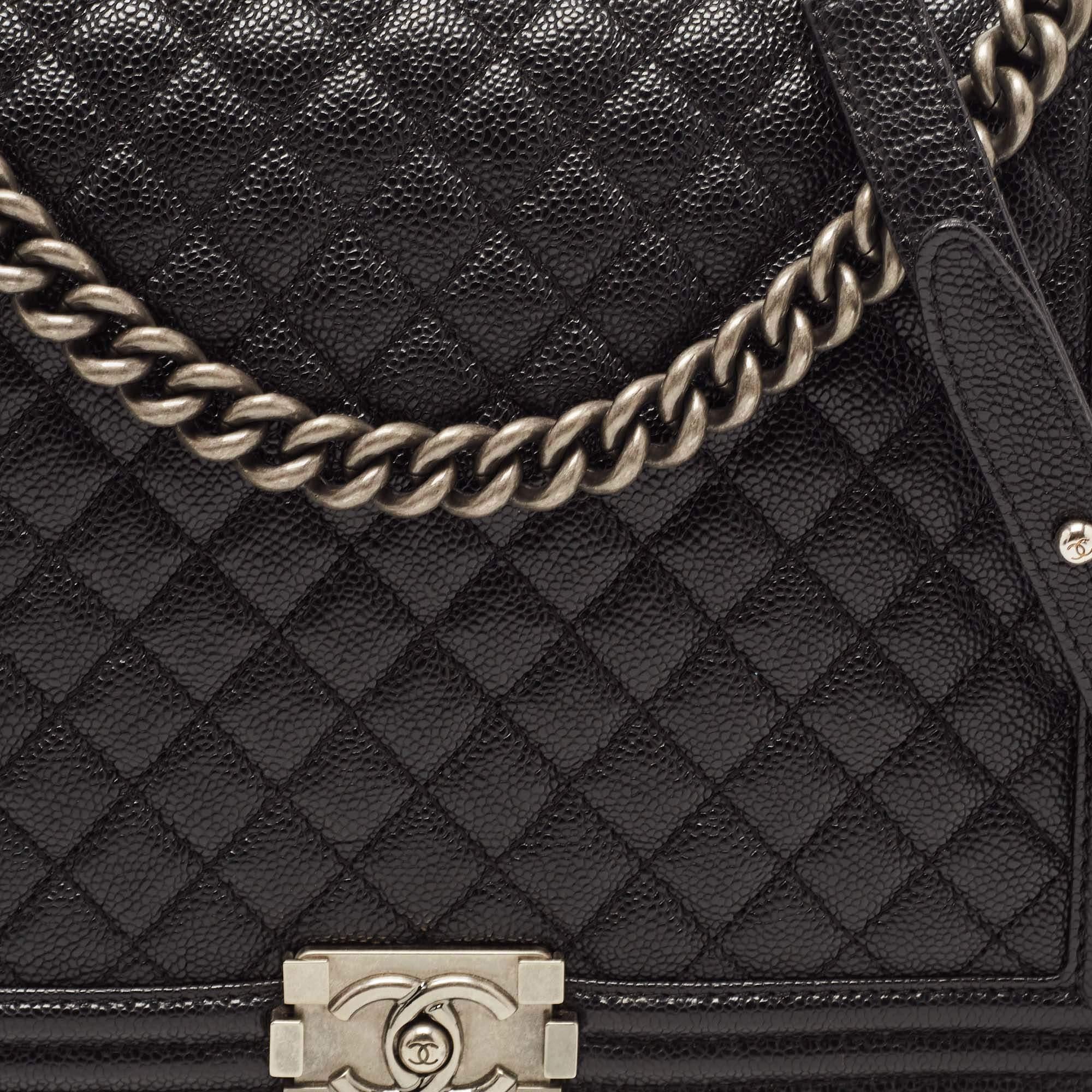 Chanel Black Quilted Caviar Leather Large Boy Flap Bag 8